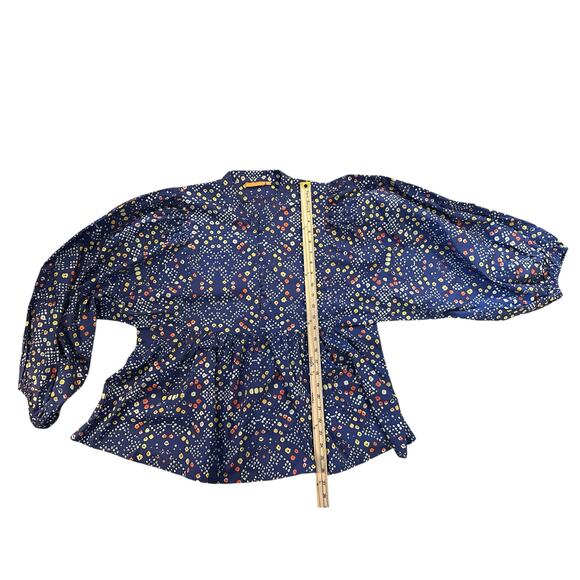 NWOT Oliphant Mandarin Balloon Sleeve Blouse Shabori Indigo Size XL 100% Cotton - Picture 8 of 11